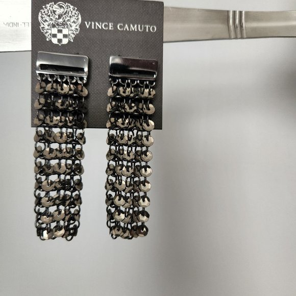 NWT Vince Camuto Sequin Earrings Hematite Black Dangle 3" Long - Picture 6 of 12